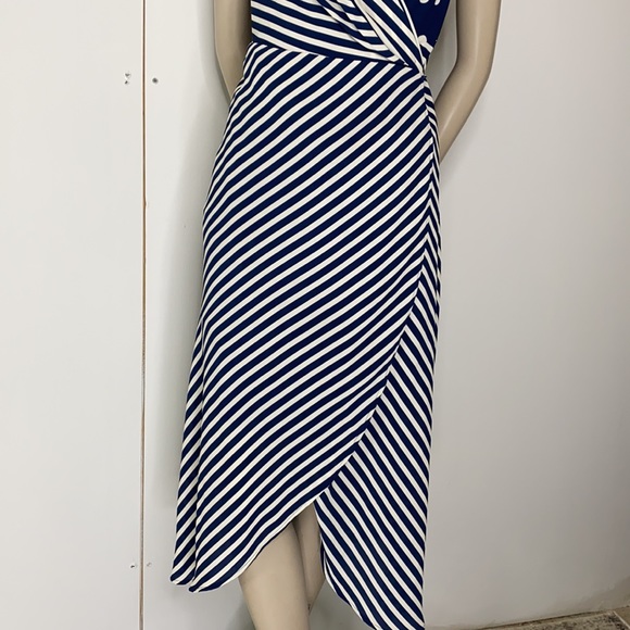 Vince Camuto Wrap Midi Dress in Navy/White; Polka Dot and Stripes - Picture 13 of 16